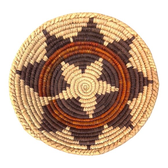 Handwoven Rafia Boho Tribal Star Pattern Decorative Basket Plate Bowl 7" Wall - Picture 1 of 5